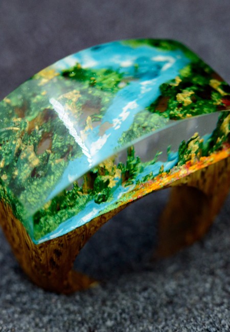 Mountain Forest Ring - Personalized Jewelry 5th Anniversary Gift - Wooden Resin Ring Nature Jewelry